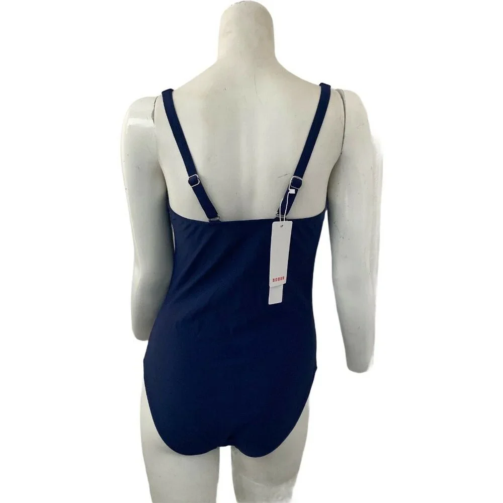 Smismivo One Piece Swimsuit Blue Ruched Womens Med